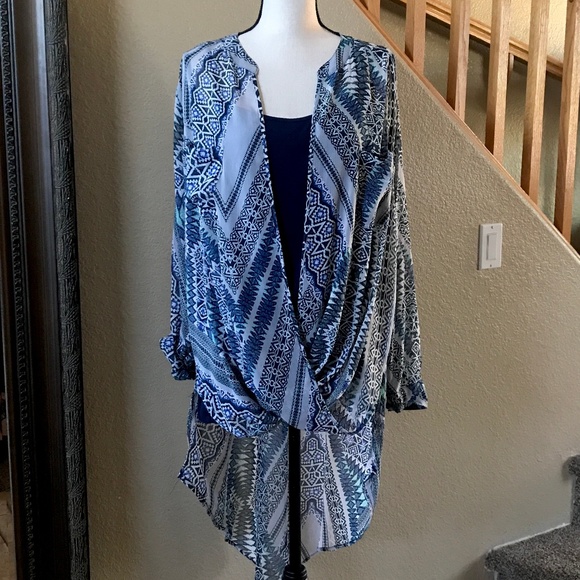 Democracy Tops - Beautiful Blue Print Layered Blouse